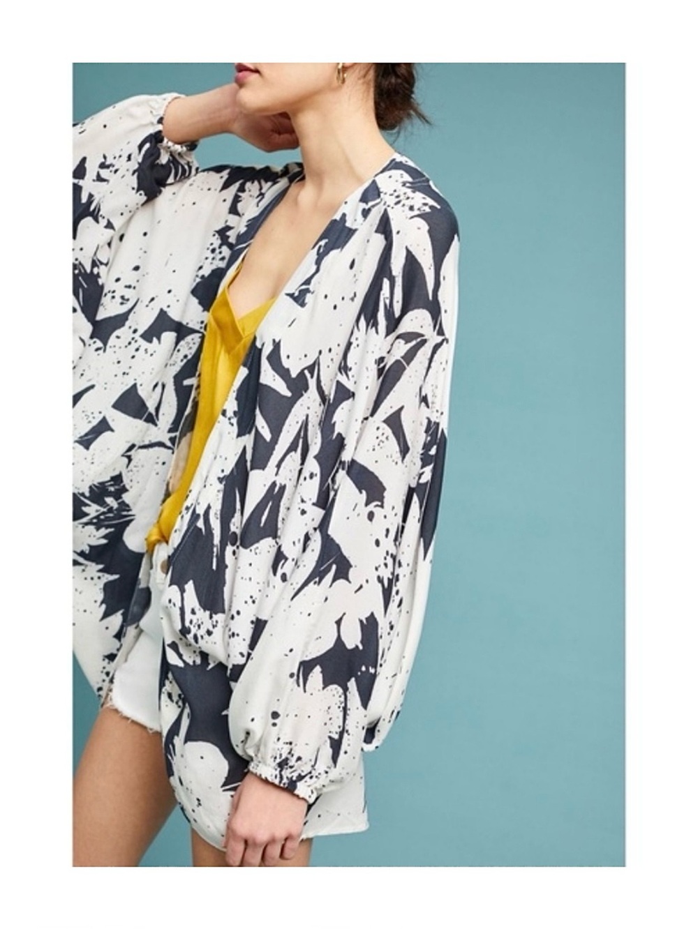 AKEMI + KIN Anthropologie Cocoon Kimono Cardigan S M L XL Blue White Beach Boho - Picture 4 of 12